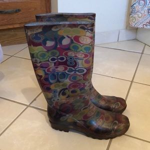 Coach Multicolor Poppy Rain Boots SZ 7 waterproof